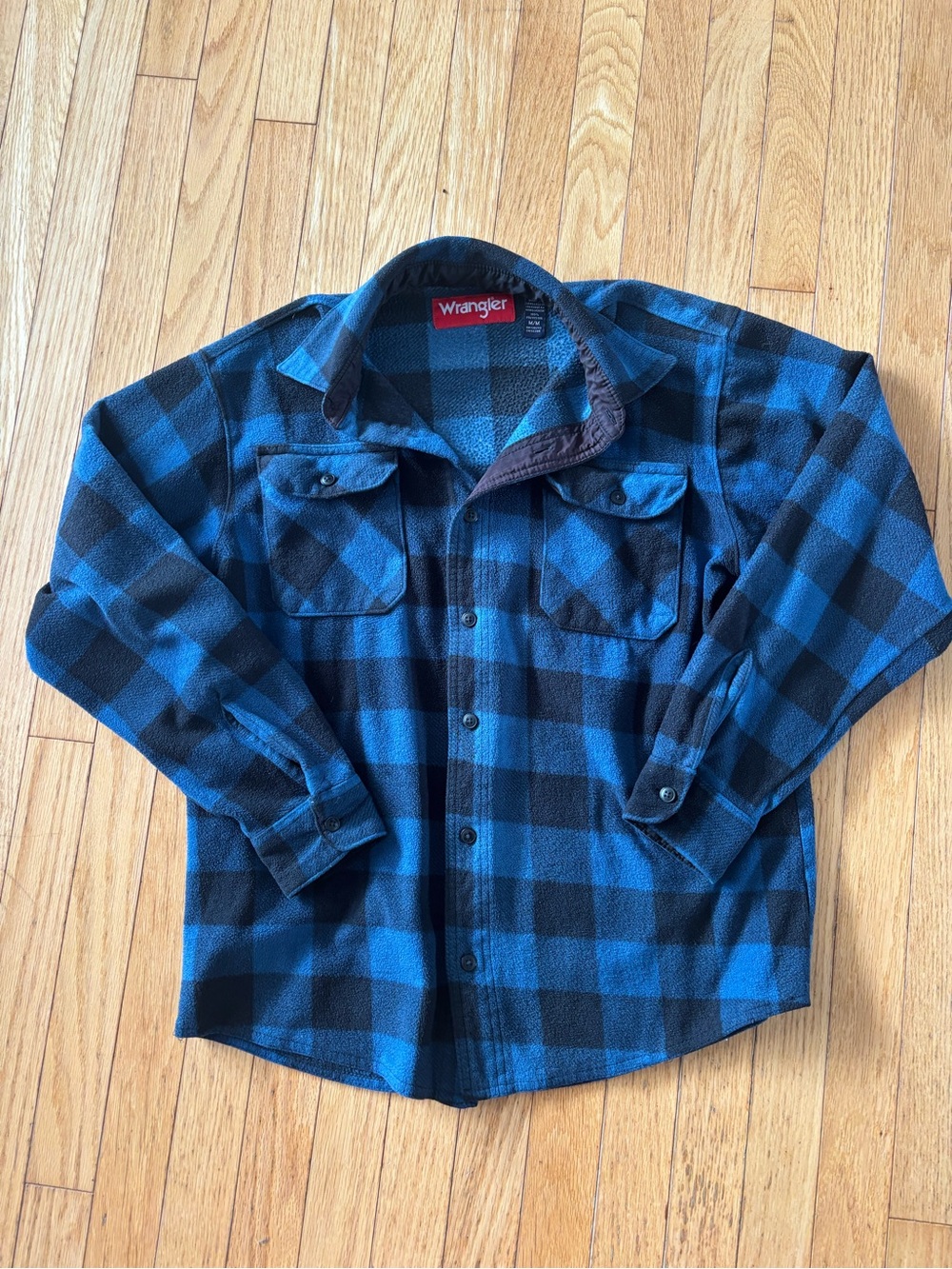 Wrangler Blue and Black Plaid Fleece-Lined Shirt Jacket